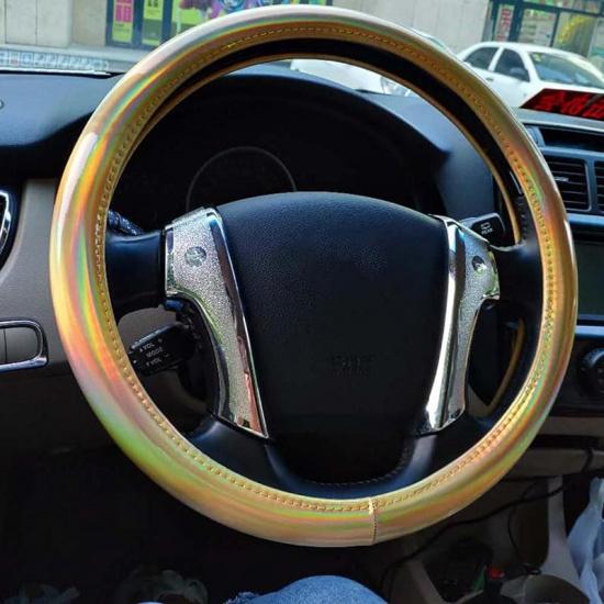 Color Changing Glossy Car Steering Wheel Cover For Women Girls,15" Universal Fit Auto Steering Wheel Protector Interior Decor Car Accessories (Gold)