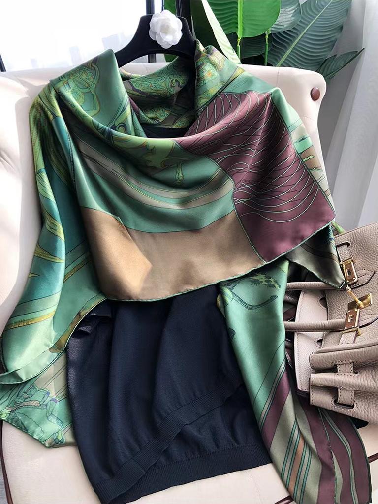 Bysifa| Grüner reiner Seidenschal Damen Schal Frühling Herbst 100% Maulbeerseide Schals Tücher Herbst Winter Lange Schals Hijabs