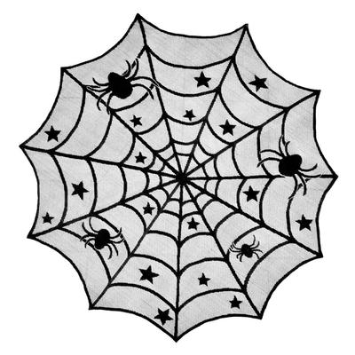 40 Inch Round Polyester Lace Table Topper Black Spider Web Halloween Tablecloth for Halloween
