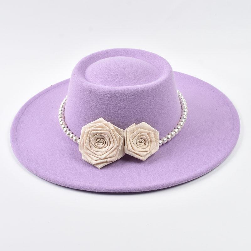 French Style Fedora Hat for Women 9.5CM Wide Brim Wool Bowler Elegant Fashion Formal Wedding Decorate Church Cap