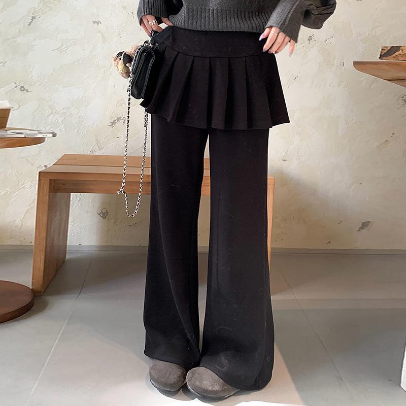 

Maternity Wide-Leg Dark Gray Pants - Spring/Summer 2026 Loose Fit with Faux Two-Piece Design M чёрный