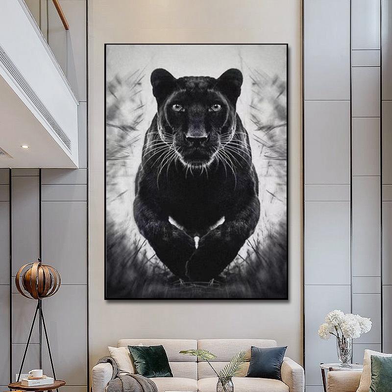 Black leopard canvas, painting, modern wall art, posters with animals and prints, painting for decorating the living room, painting without frames