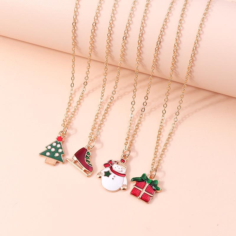 European & American Christmas Necklace Set: Reindeer, Cane, Santa Claus & Tree Pendants
