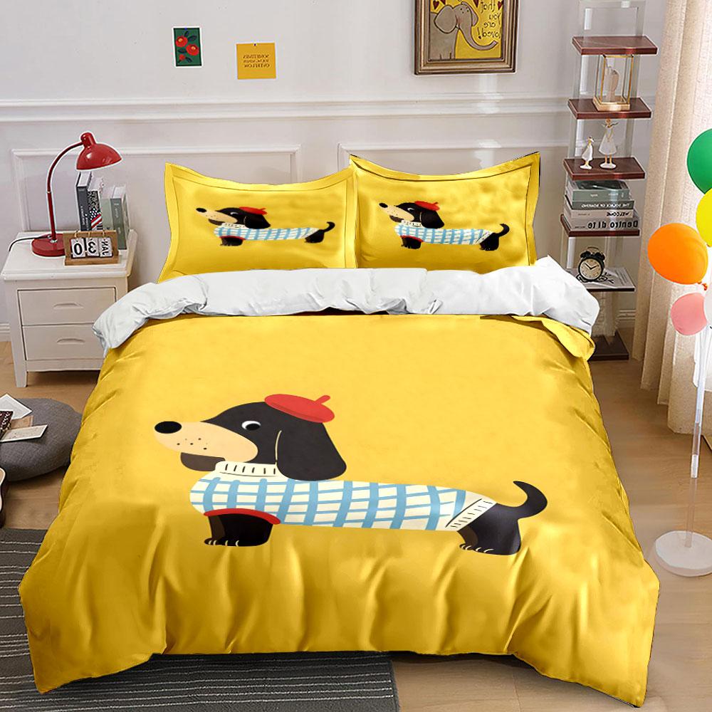 Cartoon Dog Decor Set Soft Skin-Friendly Bedding Set Includes 1 Duvet Cover And 2 Pillowcase, Gift