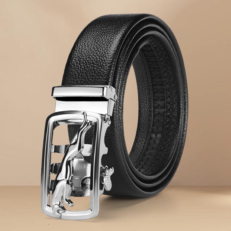 Herren Echtleder Gürtel mit Leoparden-Schnalle - Lässig Vielseitig Mode Tide