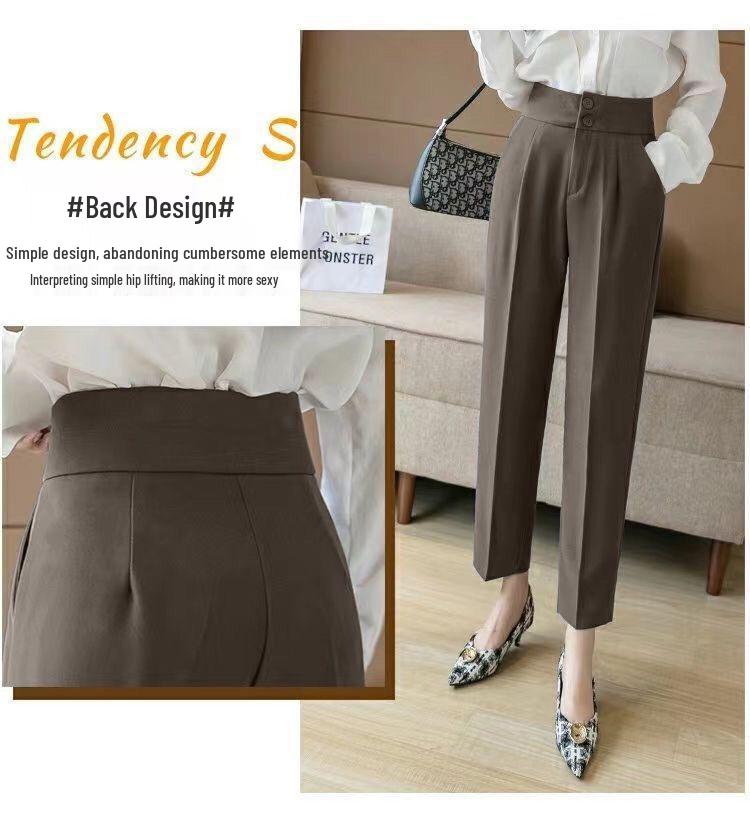 Women's High-Waisted Loose-Fit Cropped Cigarette Pants for Spring/Autumn