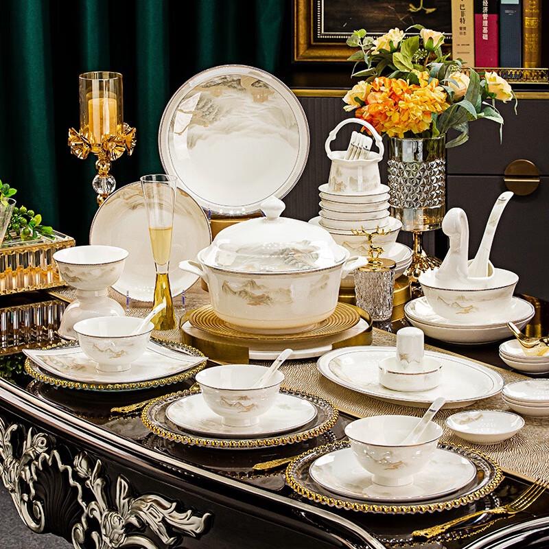 LISM Jingdezhen 'Peach Blossom Spring' 60-Piece Ceramic Dinnerware Set