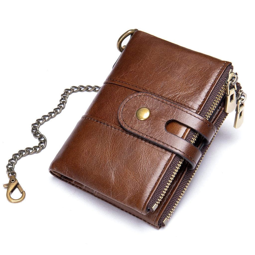 Retro Leather Men's Wallet Short Anti-theft and Anti-magnetic Cowhide Wallet Denim Credit Card Bag