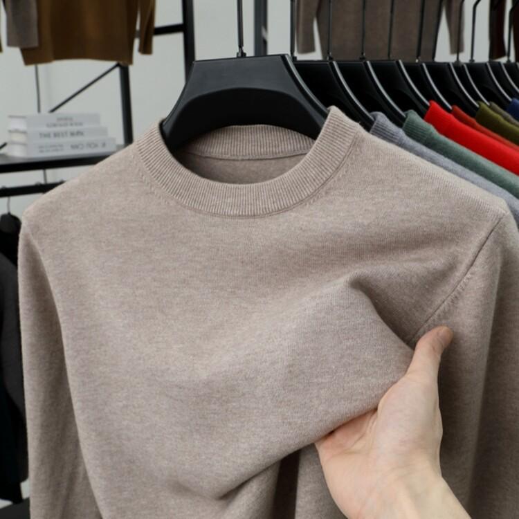 Men's Thick Knit Sweater - Round Neck, Solid Color, 500g, Autumn/Winter