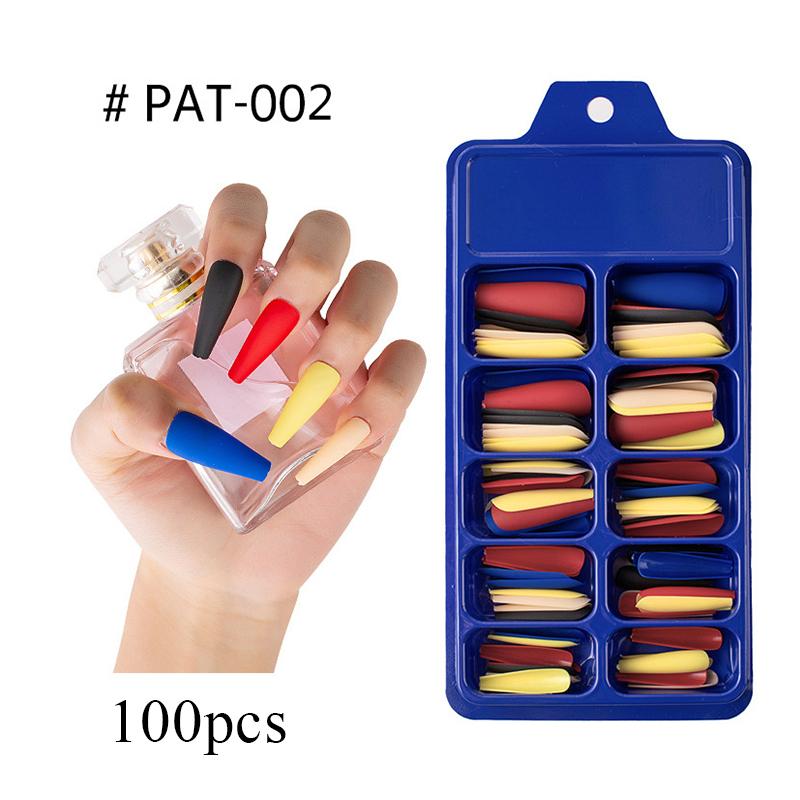 100 buc Unghii false Sicriu Nud/Amestec de culori deschise Mat Artificial Lung Balerina Unghii false Acoperire completa Sfaturi pentru unghii Apăsați pe unghii