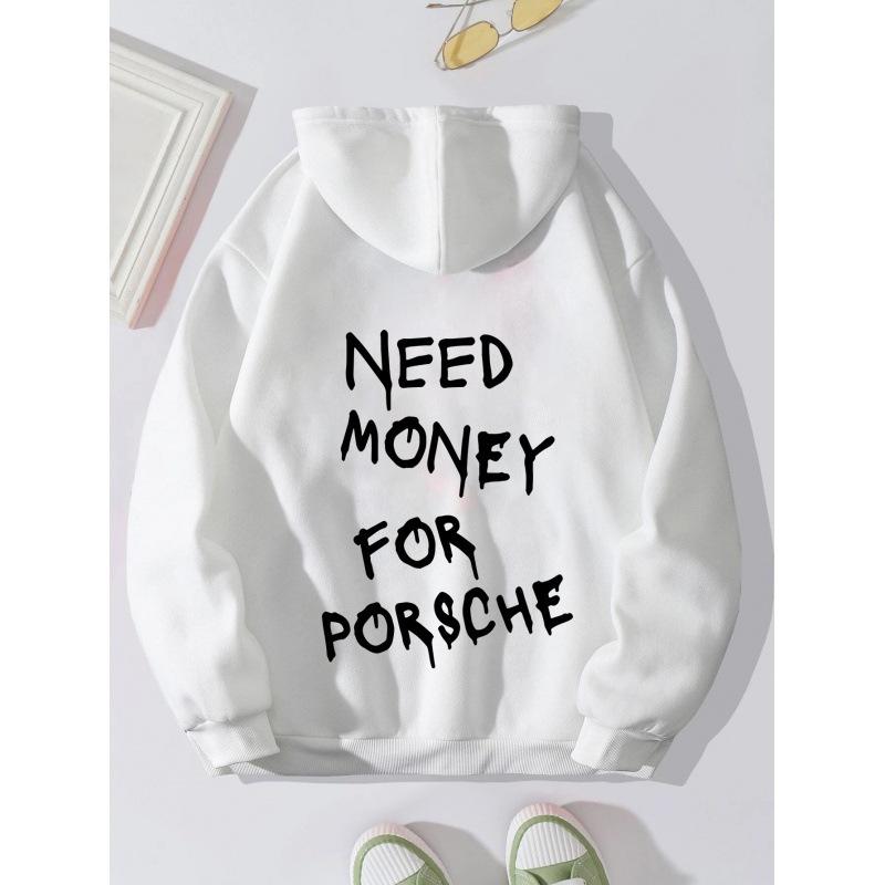 Hot Sale Women's Fleece Sweater Plain Letter Print Kangaroo Pocket Drawstring Print Hoodie