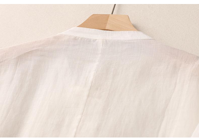 3229 Women's Cotton Linen Embroidered Oversized Sun Protection Shirt - Lightweight & Breathable, Retro Seven-Sleeve Summer Style