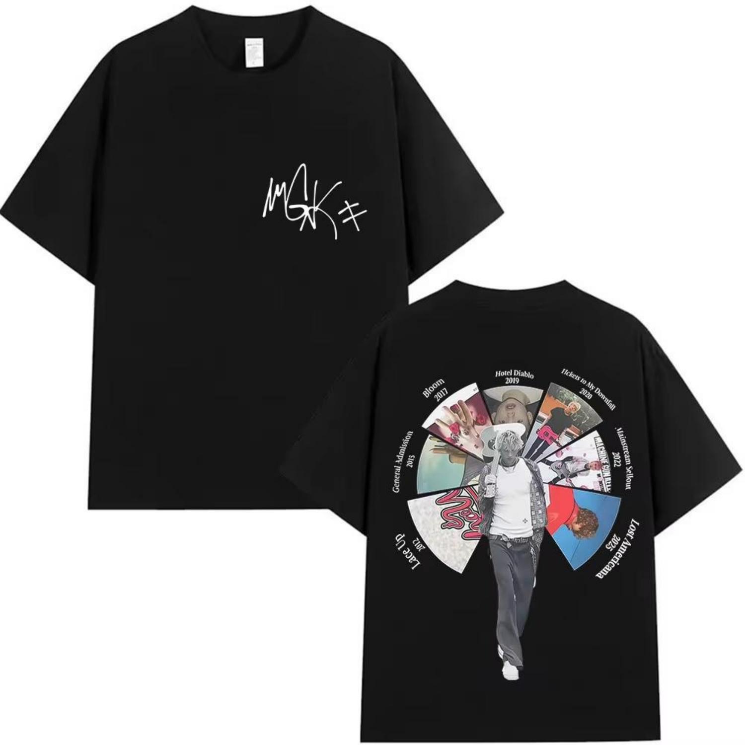 Рэпер MGK Lost Americana Tour Альбом 2025 Обложка Футболки Мужские Женские Футболки Machine Gun Kelly Хип-хоп Оверсайз 100% Хлопок S