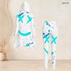 Women Plus Size Hooded Long Sleeve Blue Brown Printed High Low Top Fitted Pants Two Piece Set