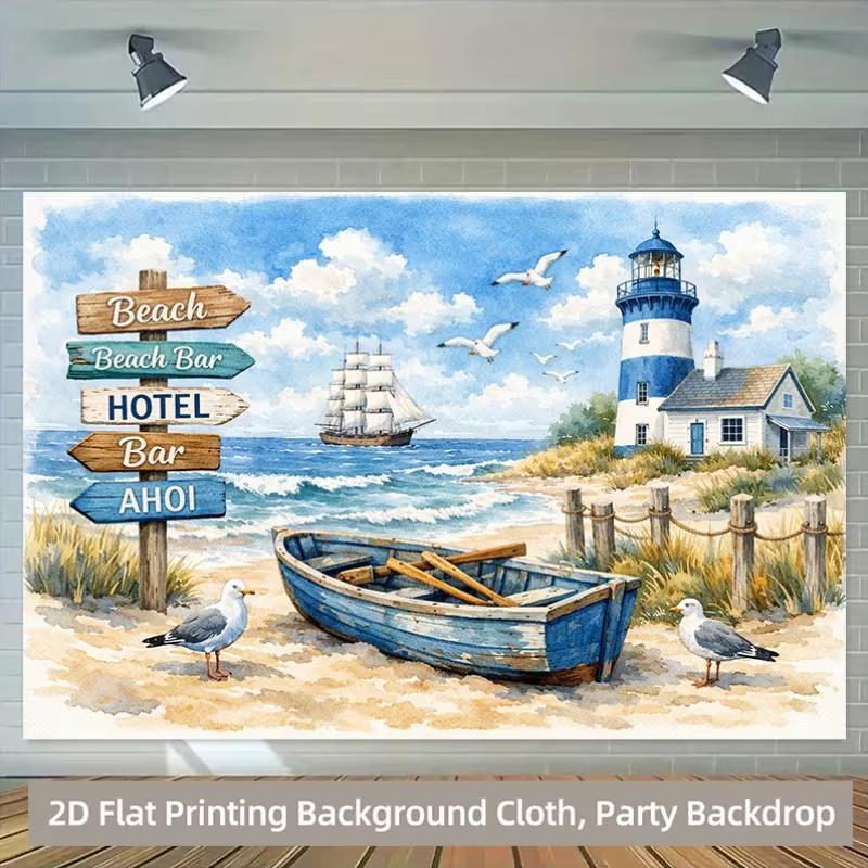 2D Nautical Beach Sign Backdrop Seaside Lighthouse Home Wall Decor 47.2x31.5inch/120*80cm