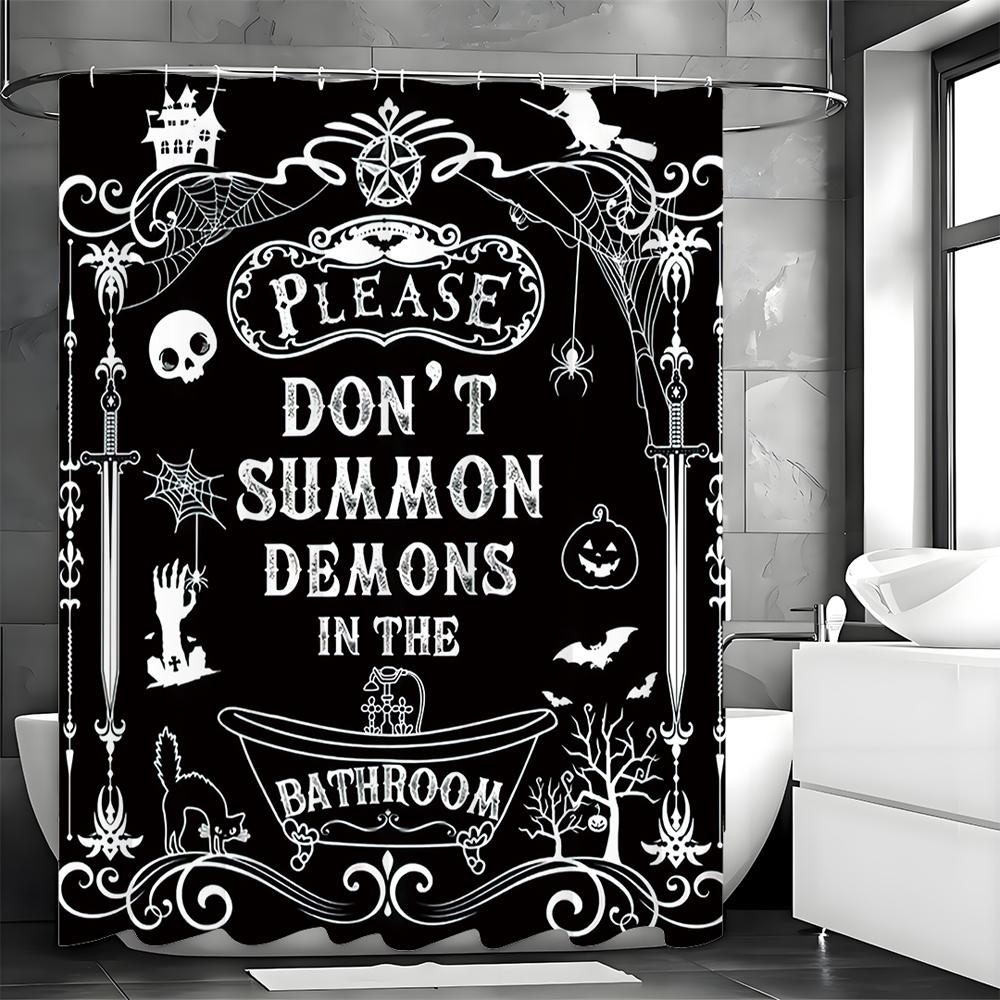 Halloween Funny Please Don't Summon the Devil Halloween Party Shower Curtain, Bathroom Decorative Shower Curtain, Waterproof Sho