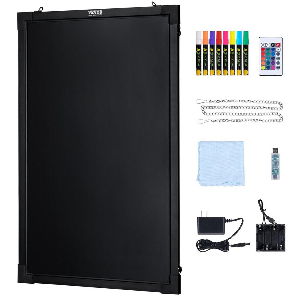 LED Message Writing Board, 24 X 16 Inch Illuminated Erasable Chalkboard, Neon Effect Menu Sign, Drawing Board with 8 Fluorescent Chalk Markers and