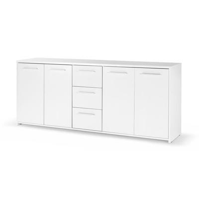 Low Sideboard - Matt White - 4 Doors 3 Drawers - L 179 X D 42 X H 74.5 Cm