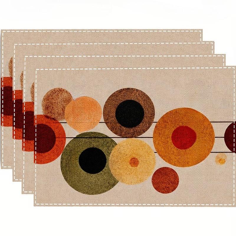 Středně století Moderní Retro Geometrický Kruhový Potisk Lněná Textura Obdélníkové Podložky Sada Neutrální Teplý Tón Dekorace Jídelního Stolu Podložka
