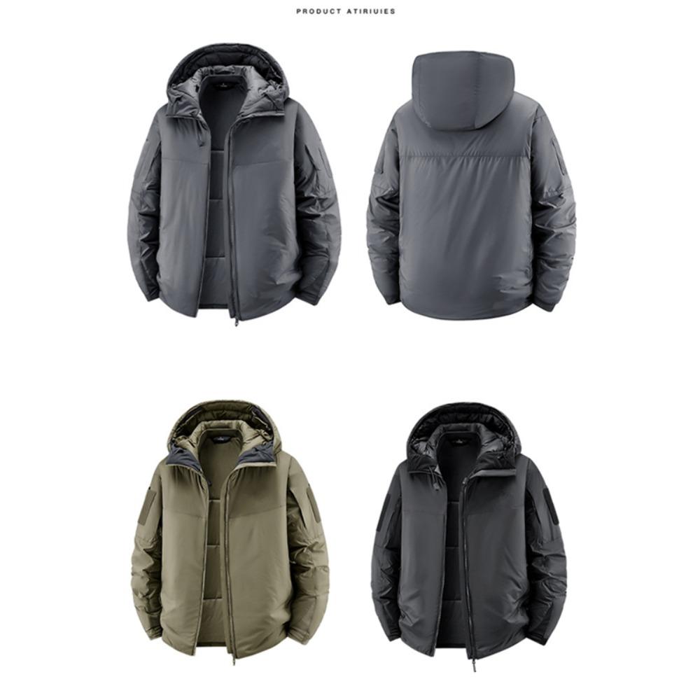 Men's Winter Outdoor Tactical Jacket Coat Thermal Windproof Waterproof Cold Resistant Solid Color Hoody Hiking Tops