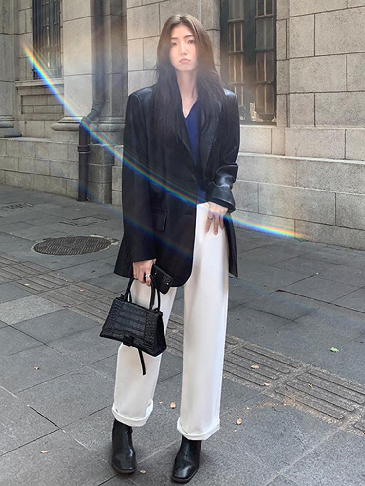 Blazers Women Faux Leather Jacket Black Punk Bomber Coat Female Spring Autumn Outwear