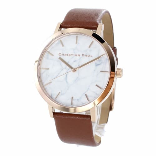 

Christian Paul MR-06 Men s/Women s Unisex 43mm White Marble Pattern Brown Leather Watch