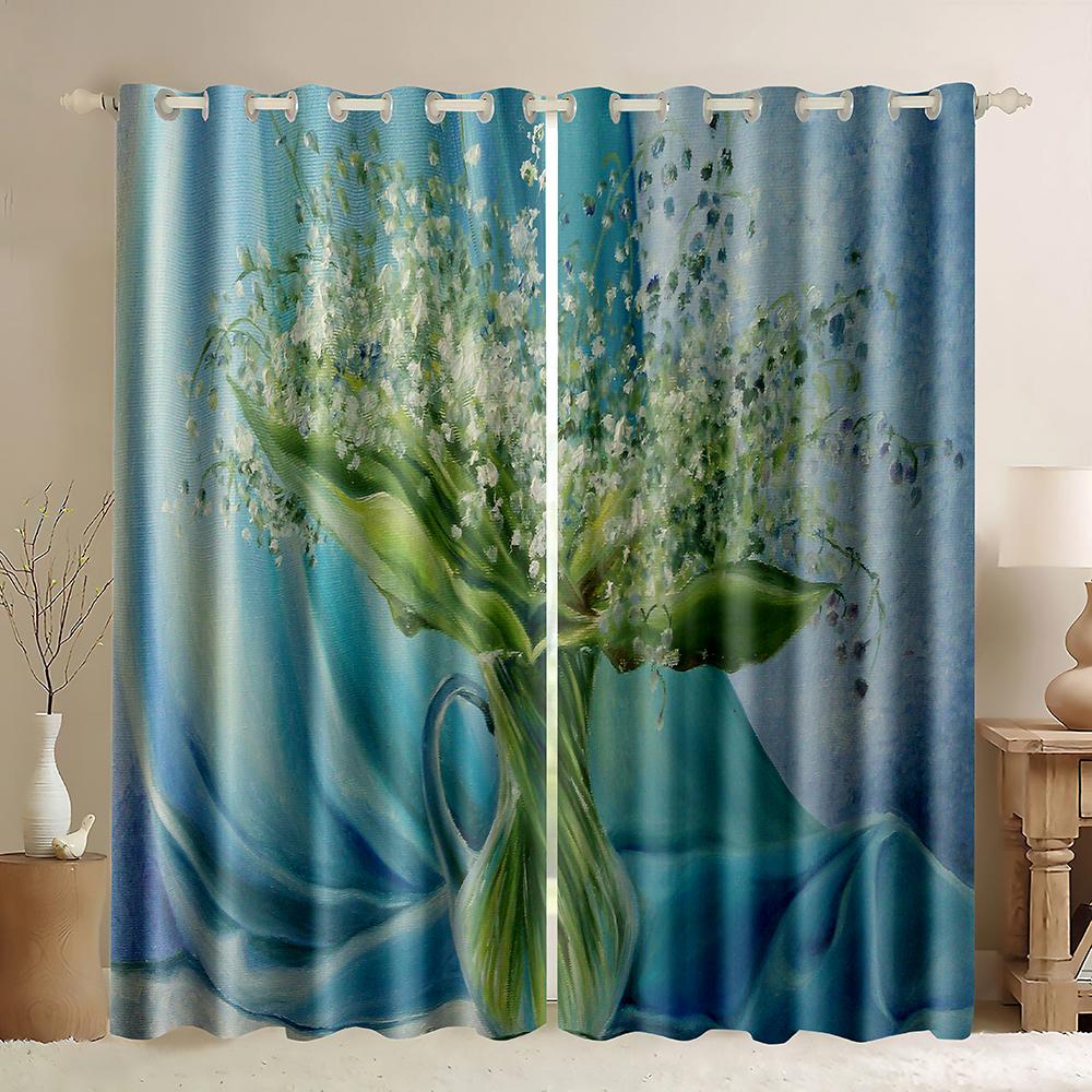 Oil Painting Floral Thick Blackout Window Curtains,Pink Rose Colorful Flowers Curtain Printed,Romantic Floral Window Curtains