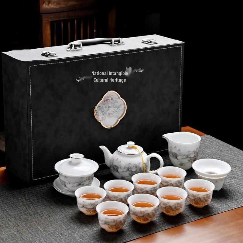 Wo Ding Ice Jade White Porcelain Gongfu Tea Set - Contentment Blue