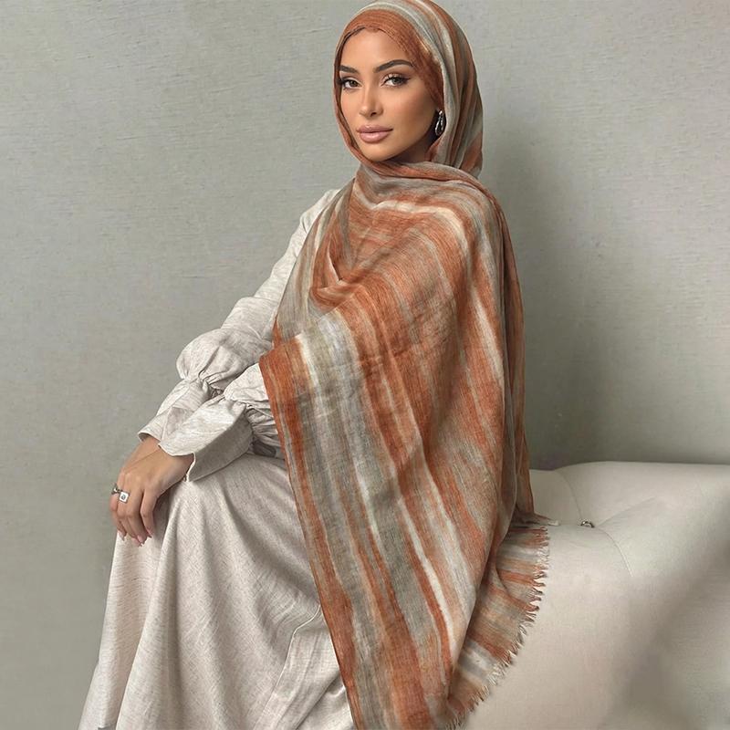 Ramadan Watercolor Modal Hijab Women Bohemian Watercolor Soft Muslim Hijabs Floral Breathable Shawl Wrap Scarf Headscarf Warm