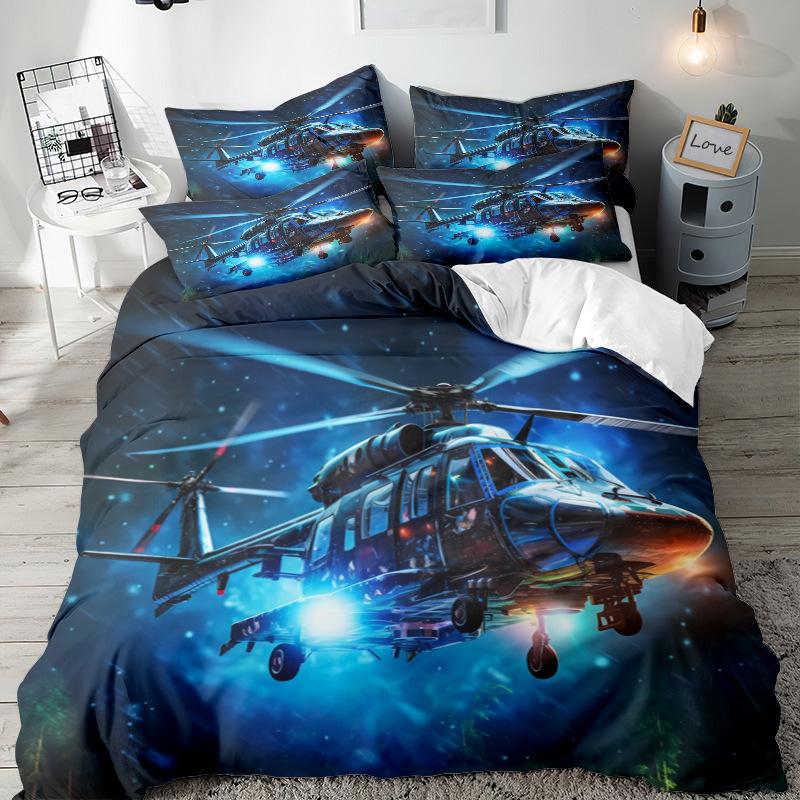 Helicopter Series 3D Digital Printing Three-Piece Bedding Kit Bed Sheet Quilt Cover