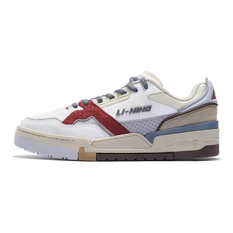 Li Ning Leather Comfortable Slip Resistant Cushioning Abrasion Resistant Low top Skateboard Shoes Men's White Gray Red AZGS091-3