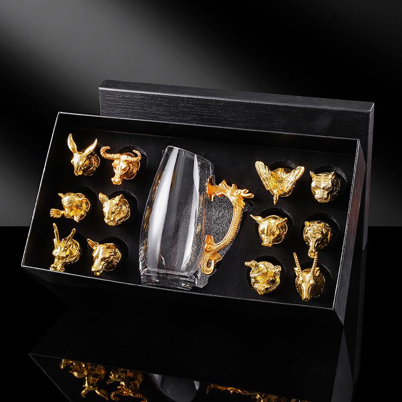 Zodiac Wine Set Baijiu Cup One Cup Strong Glass Wine Crystal Glass Small Wine Glass 1 Two Cups Can Be