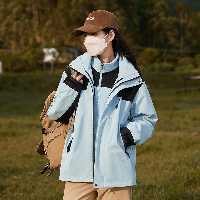 Herbst und Winter Neue Drei-in-Eins-Paare Abnehmbare Innenauskleidung Mit Kapuze Winddichte Bergsteigerbekleidung Warme Outdoor-Hardshelljacke