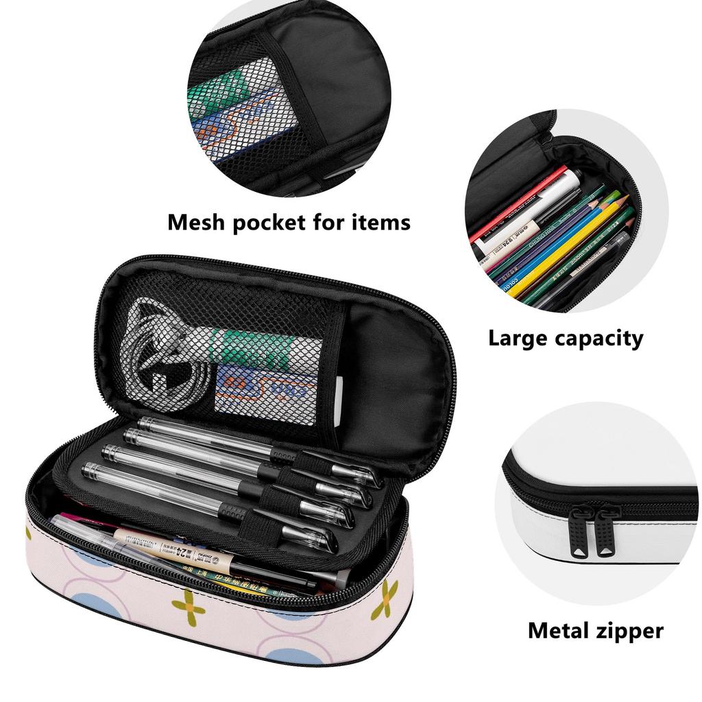 Pencil Bag Large Capacity Easy Open Zipper 300D Polyester with Main Pocket Mesh Layer and Removable Pen Divider for Students