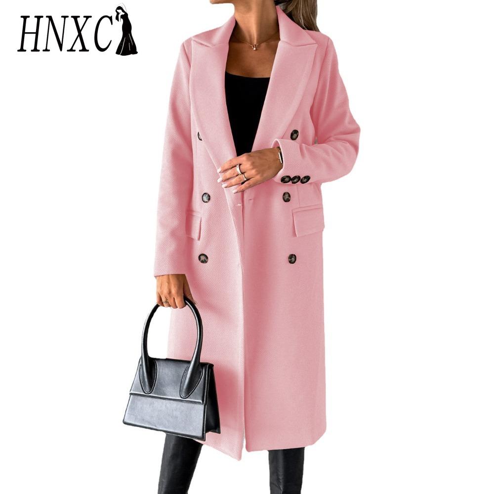 HNXC Damen Vintage Casual Gitterdruck Herbst Winter Langarm Polokragen Jacken & Mäntel