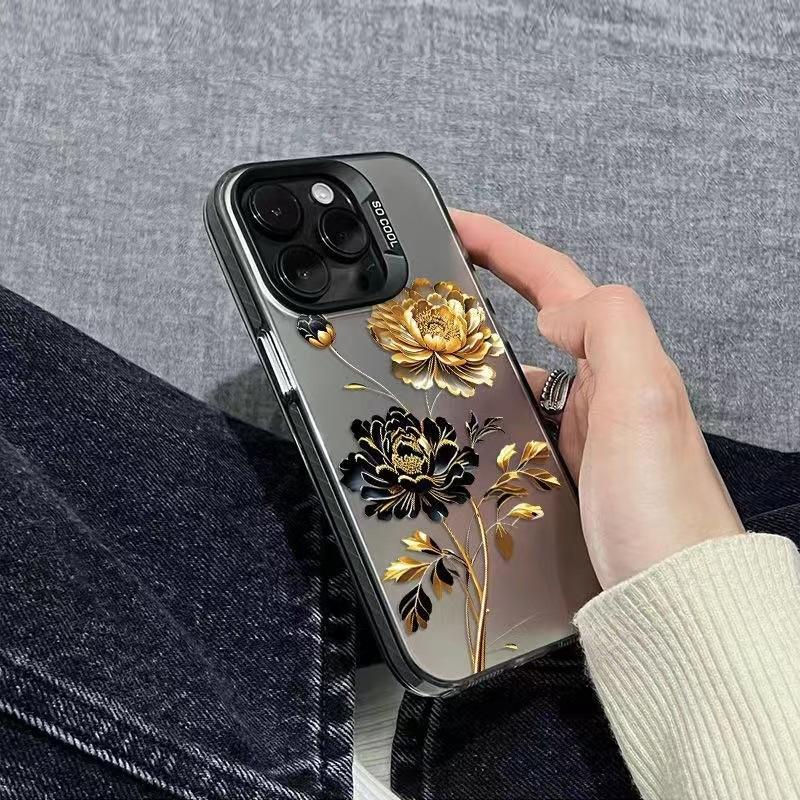 Black gold flower is suitable for Apple 17Pro new mobile phone case iPhone16Pro beautiful 15 advanced 14Promax
