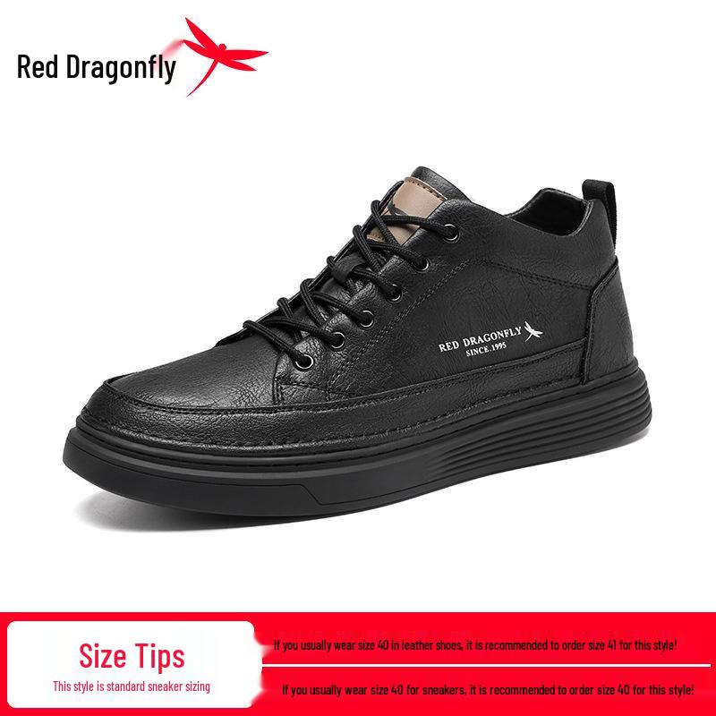 Red Dragonfly Men s Black High-Top Leather Casual Sneakers for Autumn/Winter 44 чёрный