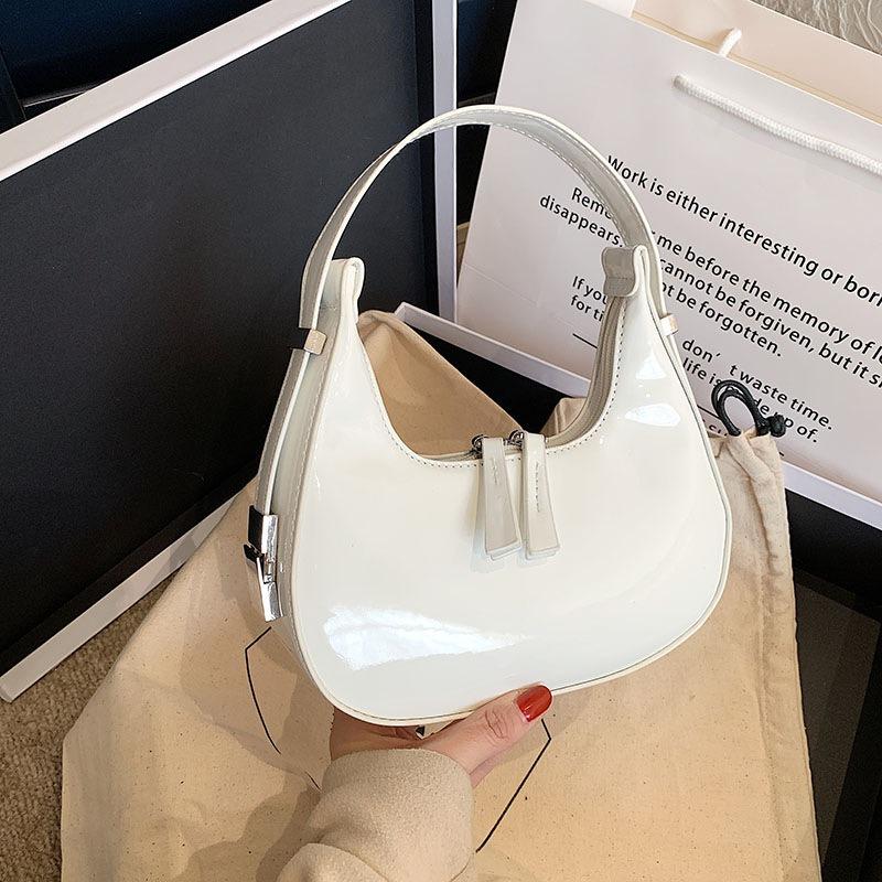 Popular women's bags spring and summer new simple and fashionable glossy shoulder bags underarm bags moon bags