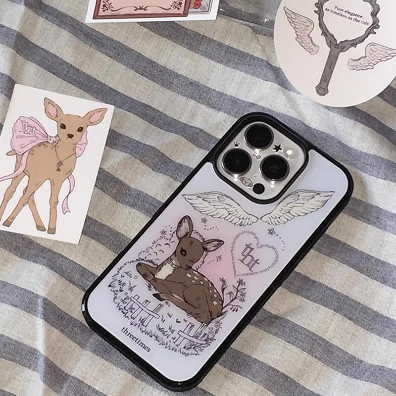 

Korean Ins Style Trendy Retro Cute Angel Wings Deer Phone Case For iPhone 17Promax Air 16 15 14 13 12 11Pro Max Plus Matte Cover iPhone 13 mini
