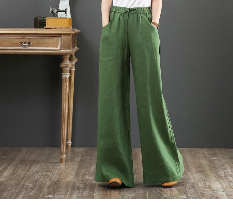 Sixteen Colors Multi-color High Waist Wide-Leg Linen Cotton Korean Style Women's Pants, Spring/Summer, Plus Size, Floor-Length, Straight Leg.