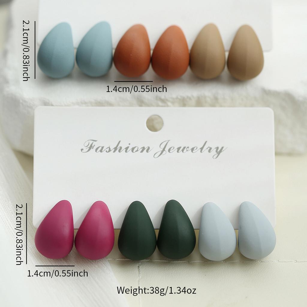 Hot-selling ring water drop shape earrings set classic simple fashion versatile earrings autumn and winter dark color