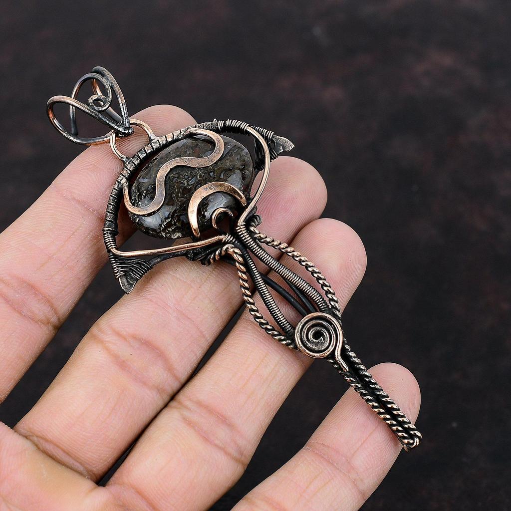 Dinosaur Bone Pendant Copper Wire Wrapped Jewelry Dainty Gemstone Pendant Handmade Designer Jewelry Copper Wire Wrapped Pendant Gift For Mom