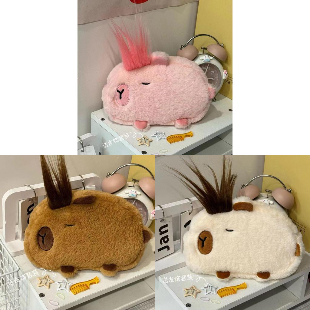 Plush Capybara Pencil Case With Large Capacity For Kids And Students