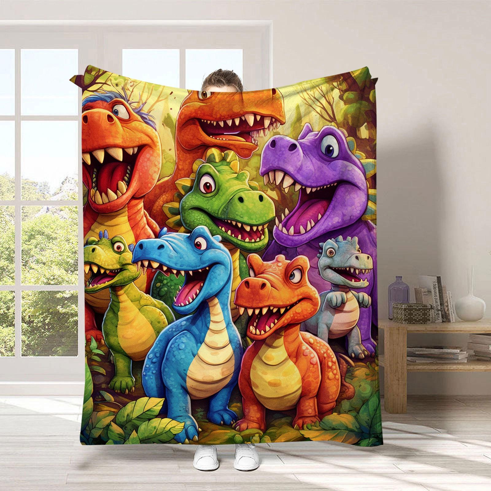 

Flannel Throw Blanket Cute Smiling Dinosaurs HD Digital Print,suitable for sofas,beds,offices,travel,camping chairs,warm blanket 70x100cm