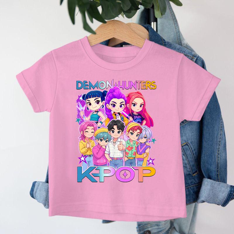 

New 2026 KPop Demon Hunters Saja Boys Cartoon Boys T-shirt Round Neck Print Fashion Casual Top Children s T-shirt Kids Clothing 120CM