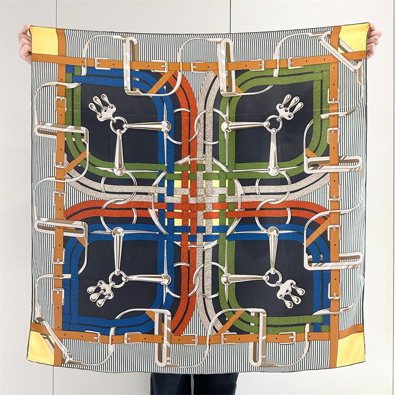 Silk silk scarf light luxury chain retro mulberry silk temperament printed versatile square scarf outer scarf shawl