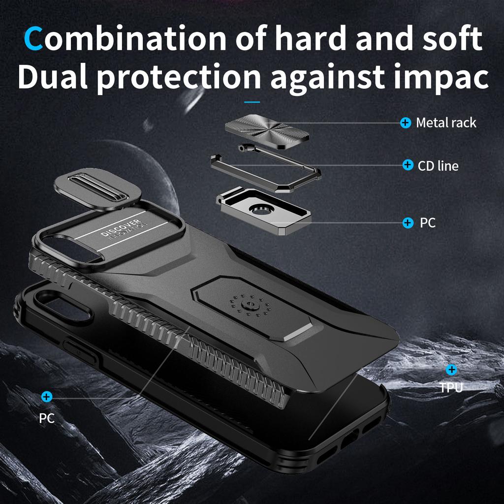 For iPhone XR Case TPU+PC Ring Kickstand Phone Cover Support Magnetic Car Mount -  Black