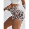 High Waist Slimming Yoga Shorts Women's Sport Running Fitness Shorts Tight Fitting Leopard Print Three-Quarter Length Outerwear