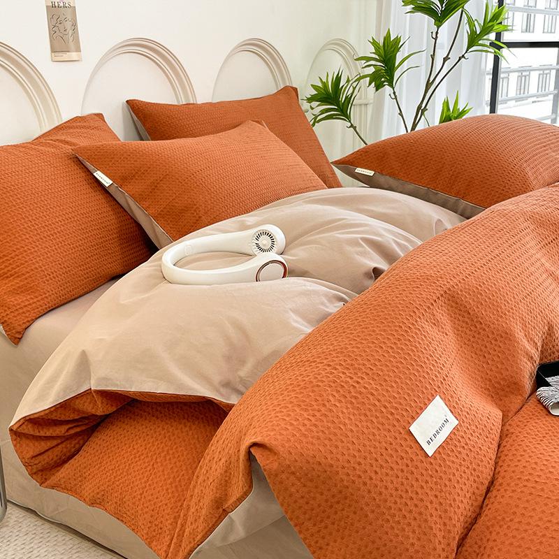 Class A Cotton Waffle Weave Luxury Bedding Set: Duvet Cover, Bed Sheet, & Pillowcases
