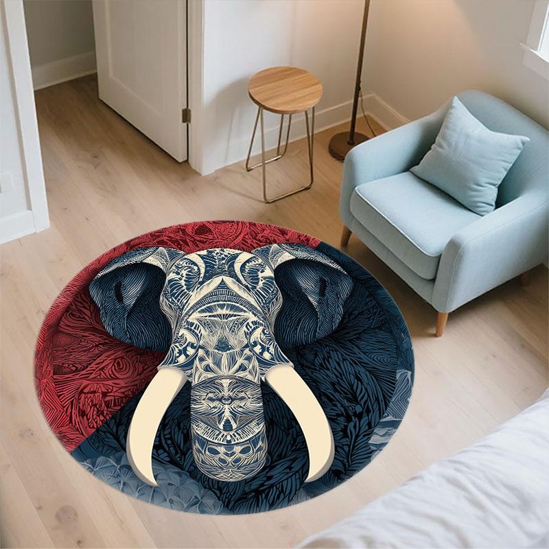Sacred Elephant pattern round rug,Carpet Rug for Living Room Bedroom Playroom ,Non-slip Floor Mat,Holiday Gifts and Birthday Gifts.